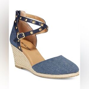 Rialto Blue and Gold Espadrille Wedge Sandals